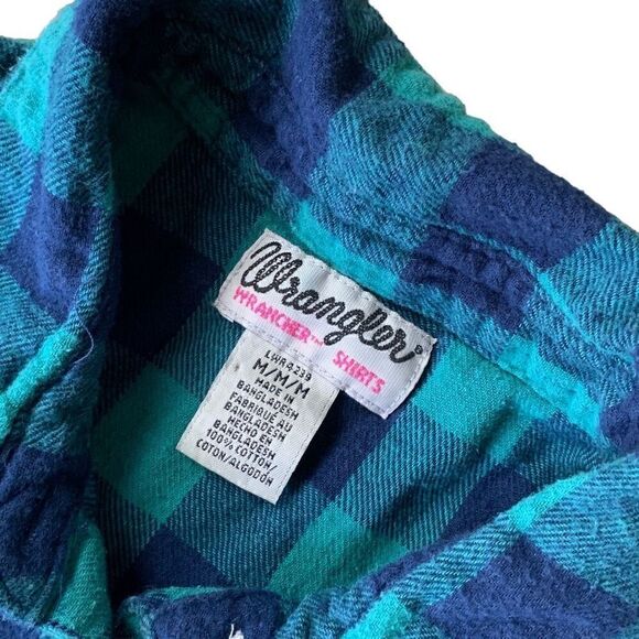 Wrangler Wrancher Vintage 1990s Green and Blue Plaid Shirt - Picture 2 of 4